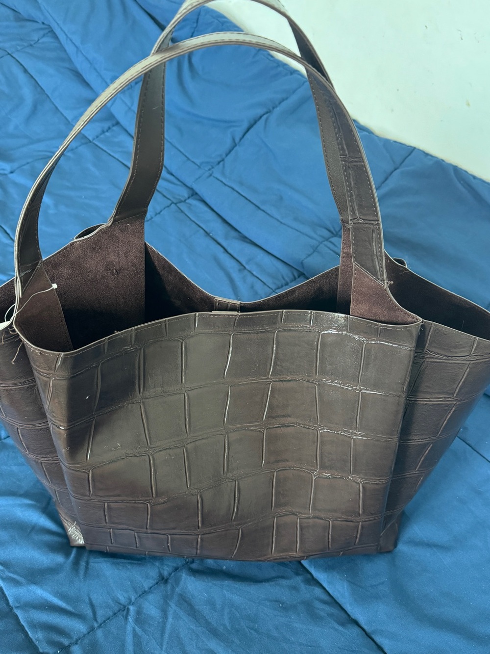 H&M Brown Croc-Embossed Tote Bag